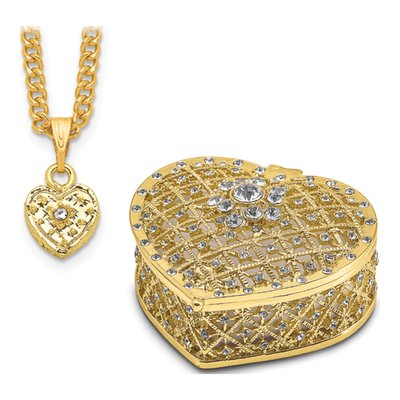 Pewter Crystal Heart Trinket Box with Necklace – view 6