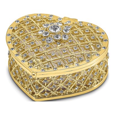 Pewter Crystal Heart Trinket Box with Necklace