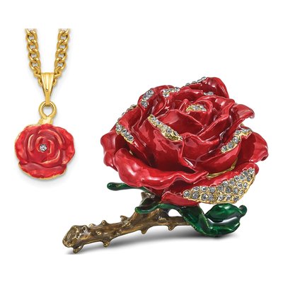Pewter Rose Trinket Box with Ring Pad & Necklace – view 6