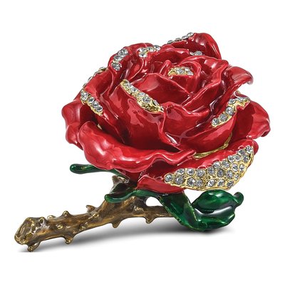 Pewter Rose Trinket Box with Ring Pad & Necklace