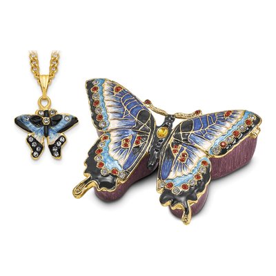 Jeannie Blue Butterfly Trinket Box & 18" Necklace – view 5