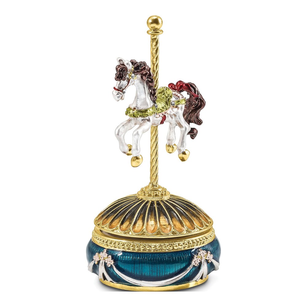 Pewter Carousel Horse Musical Figurine & Necklace