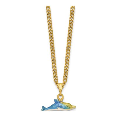 Luxury Giftware Pewter Bejeweled Crystals Gold-Tone Enameled Donovan And Donny Dolphins Trinket Box With Matching 18 Inch Necklace – view 4