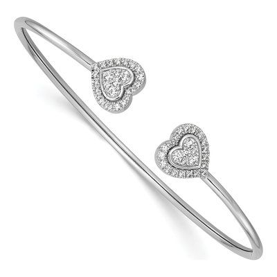 14K White Gold 1/2 ct tw Diamond Heart Flexible Cuff Bracelet
