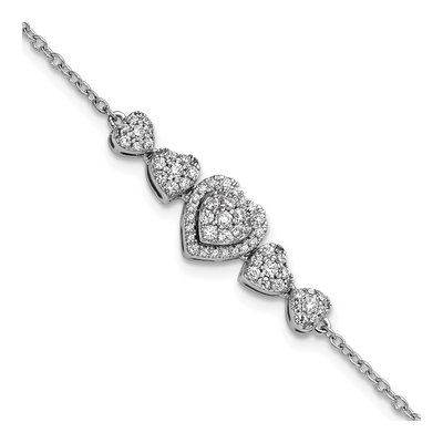 14K White Gold 5/8 ct tw Diamond Hearts Bracelet