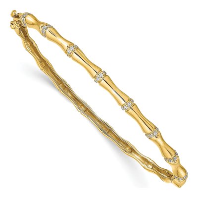 14K Yellow Gold 1/4 ct tw Diamond Bamboo Bangle Bracelet