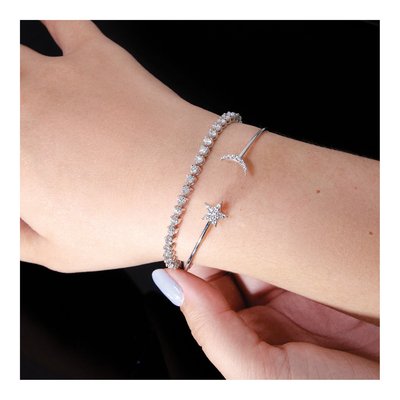 14K White Gold 1/4 ct tw Diamond Moon Star Cuff Bracelet – view 5