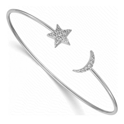 14K White Gold 1/4 ct tw Diamond Moon Star Cuff Bracelet