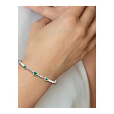14K White Gold 1/4 ct tw Emerald & Diamond Bangle Bracelet – view 3