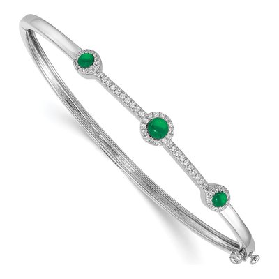 14K White Gold 1/4 ct tw Emerald & Diamond Bangle Bracelet