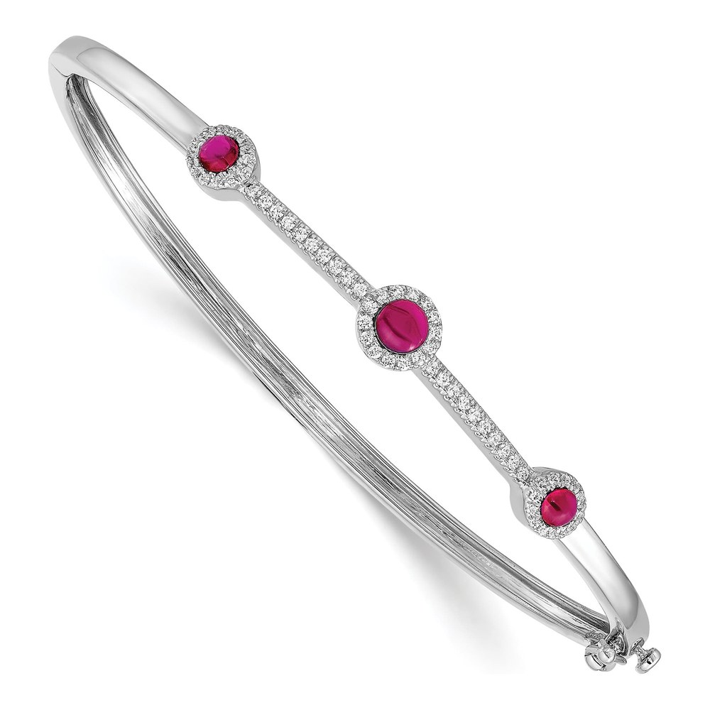 14K White Gold 1/4 ct tw Ruby & Diamond Cabochon Bangle Bracelet