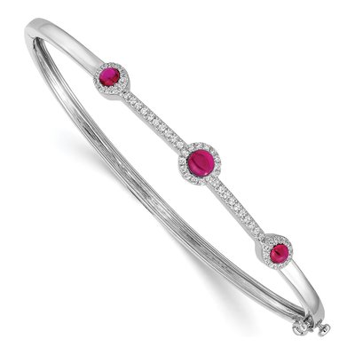 14K White Gold 1/4 ct tw Ruby & Diamond Cabochon Bangle Bracelet