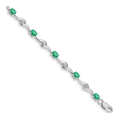 14K White Gold Emerald Link Bracelet