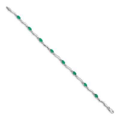 14K White Gold Emerald & Diamond Oval Wavy Link Bracelet – view 2