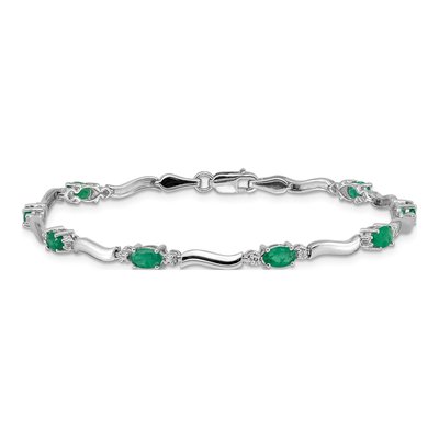 14K White Gold Emerald & Diamond Oval Wavy Link Bracelet – view 3