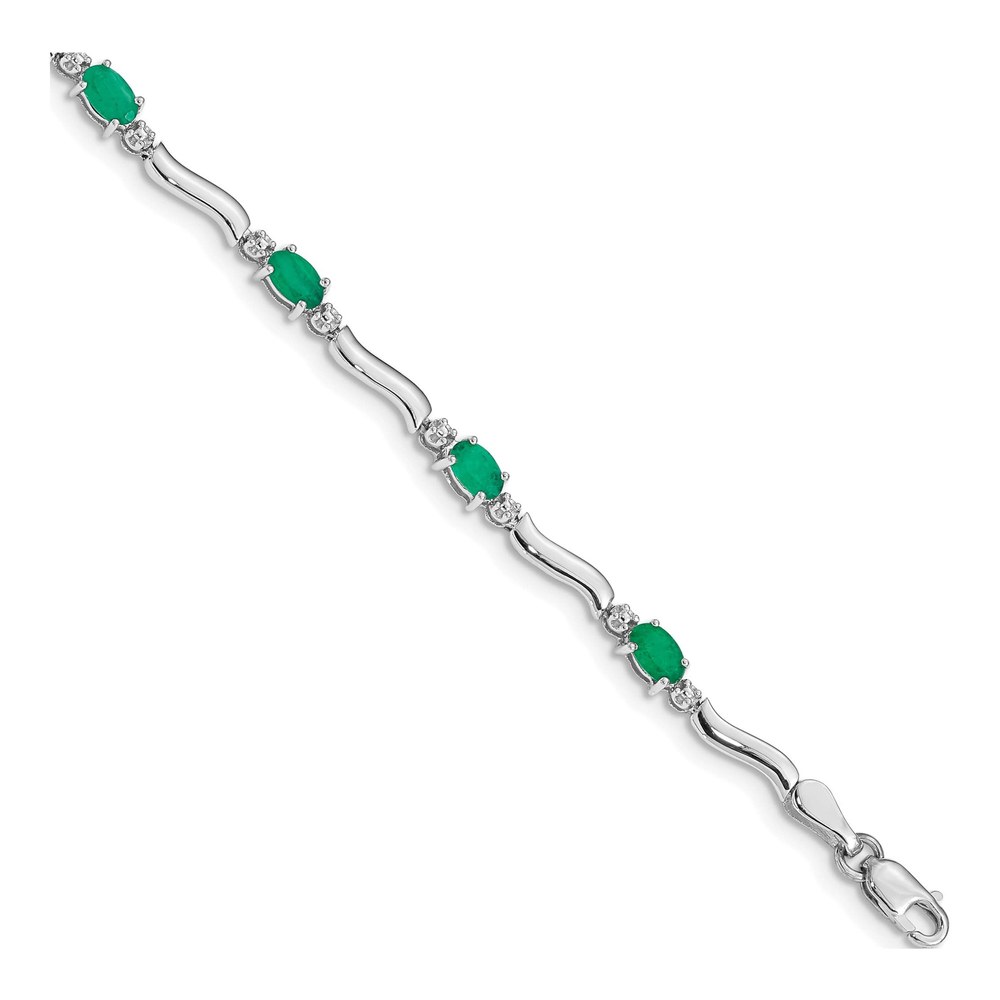 14K White Gold Emerald & Diamond Bracelet, 7 Inch