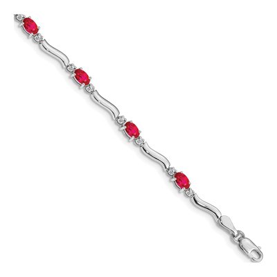 10K White Gold Diamond Ruby Bracelet