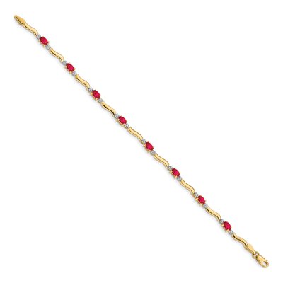 14K Yellow Gold Ruby & Diamond Wavy Link Bracelet – view 2