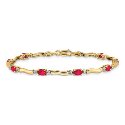 14K Yellow Gold Ruby & Diamond Wavy Link Bracelet – view 3