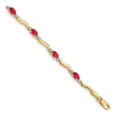 14K Yellow Gold Ruby & Diamond Wavy Link Bracelet