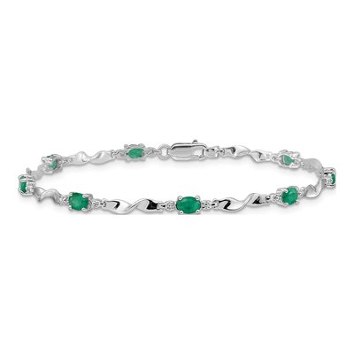 10K White Gold Diamond Emerald Link Bracelet – view 3