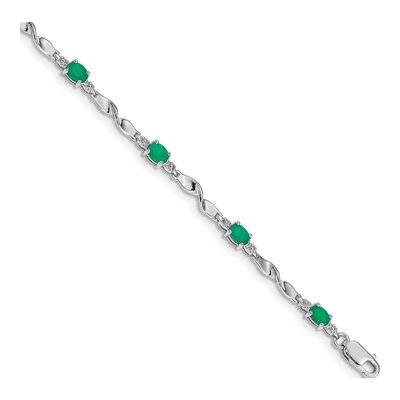 10K White Gold Diamond Emerald Link Bracelet