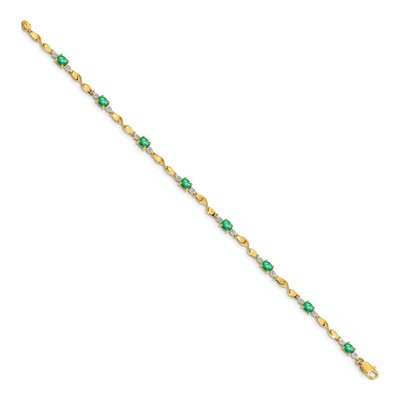 10K Yellow Gold Diamond Emerald Twisted Link Bracelet – view 2