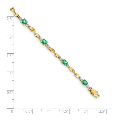 10K Yellow Gold Diamond Emerald Twisted Link Bracelet – view 3