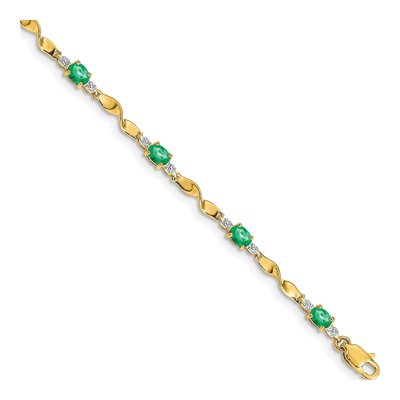 10K Yellow Gold Diamond Emerald Twisted Link Bracelet