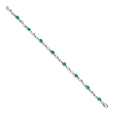 14K White Gold Emerald & Diamond Oval Twisted Link Bracelet – view 2