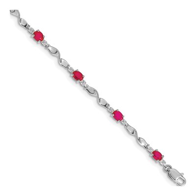 14K White Gold Ruby & Diamond Twisted Link Bracelet