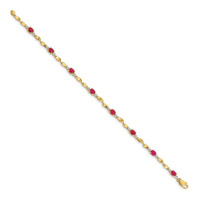 14K Yellow Gold Ruby & Diamond Oval Twisted Link Bracelet – view 2