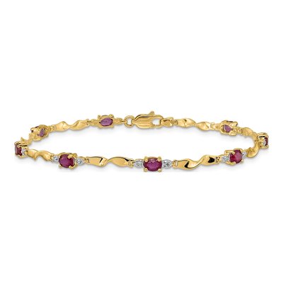 14K Yellow Gold Ruby & Diamond Oval Twisted Link Bracelet – view 3