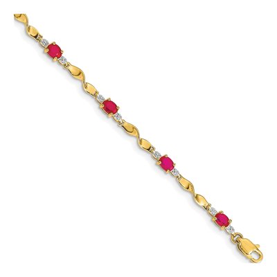 14K Yellow Gold Ruby & Diamond Oval Twisted Link Bracelet