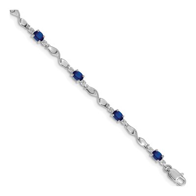10K White Gold Diamond Sapphire Link Bracelet