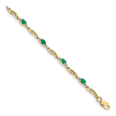 10K Yellow Gold Diamond Emerald Link Bracelet