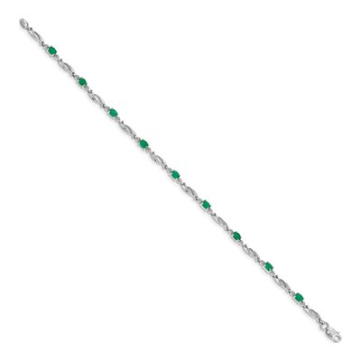 14K White Gold Emerald & Diamond Oval Fancy Link Bracelet – view 2