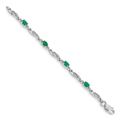 14K White Gold Emerald & Diamond Oval Fancy Link Bracelet