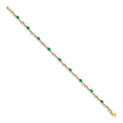 14K Yellow Gold Emerald & Diamond Oval Fancy Link Bracelet – view 3