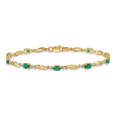 14K Yellow Gold Emerald & Diamond Oval Fancy Link Bracelet – view 4