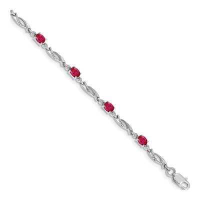 10K White Gold Diamond Ruby Link Bracelet