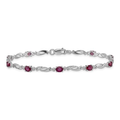 14K White Gold Ruby & Diamond Oval Fancy Link Bracelet – view 3