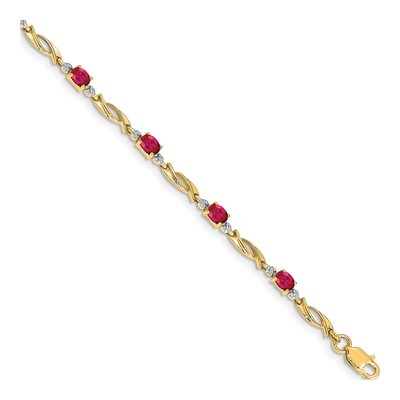14K Yellow Gold Ruby & Diamond Fancy Link Bracelet