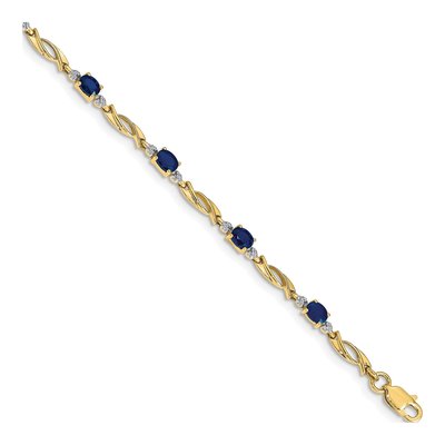 10K Yellow Gold Diamond Sapphire Link Bracelet