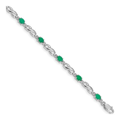 10K White Gold Emerald & Diamond Infinity Bracelet