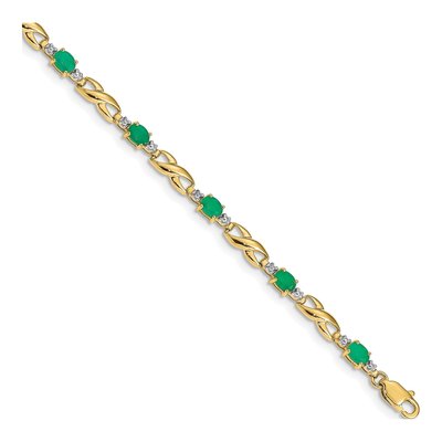 10K Yellow Gold Emerald & Diamond Infinity Bracelet