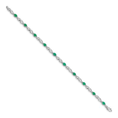 14K White Gold Emerald & Diamond Oval Infinity Link Bracelet – view 2