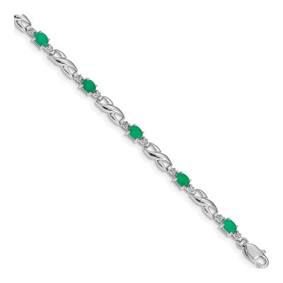 14K White Gold Emerald & Diamond Oval Infinity Link Bracelet