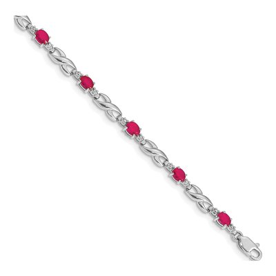 14K White Gold Ruby & Diamond Oval Infinity Link Bracelet