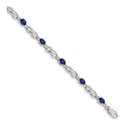 10K White Gold Sapphire & Diamond Oval Infinity Link Bracelet